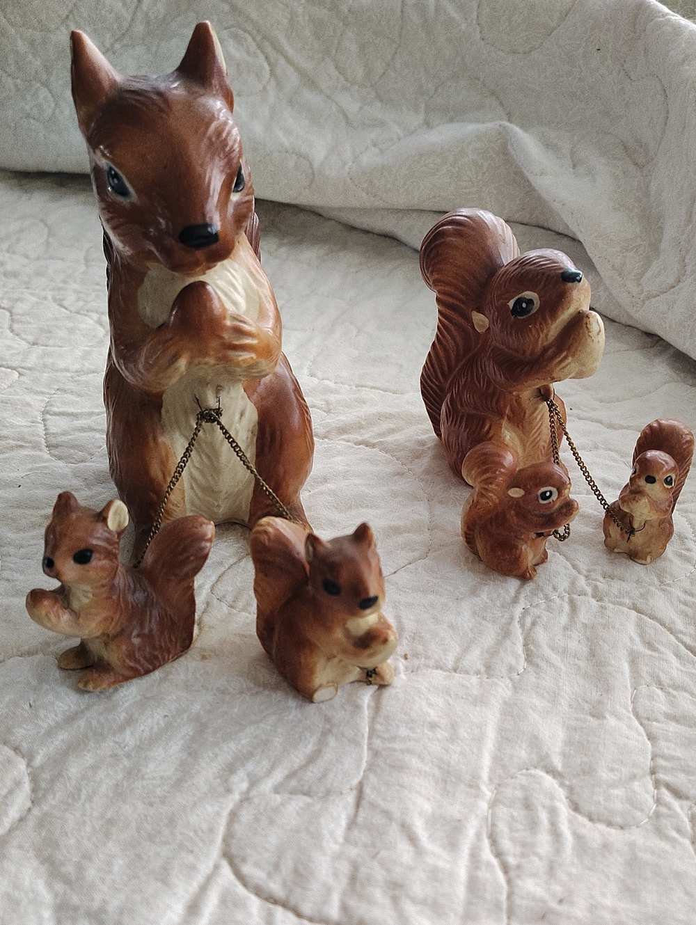 Vintage Ceramic Squirrel Family Figurine Set - Brown